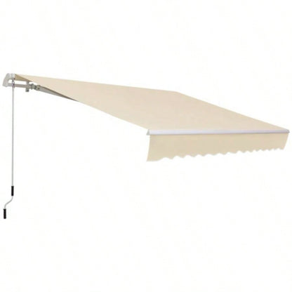 Outsunny 12x 8 Retractable Awning Patio Awnings Shade Shelter with Manual Crank Handle, 280g/ - Resistant Fabric and Aluminum Frame Deck, Balcony, Yard, White