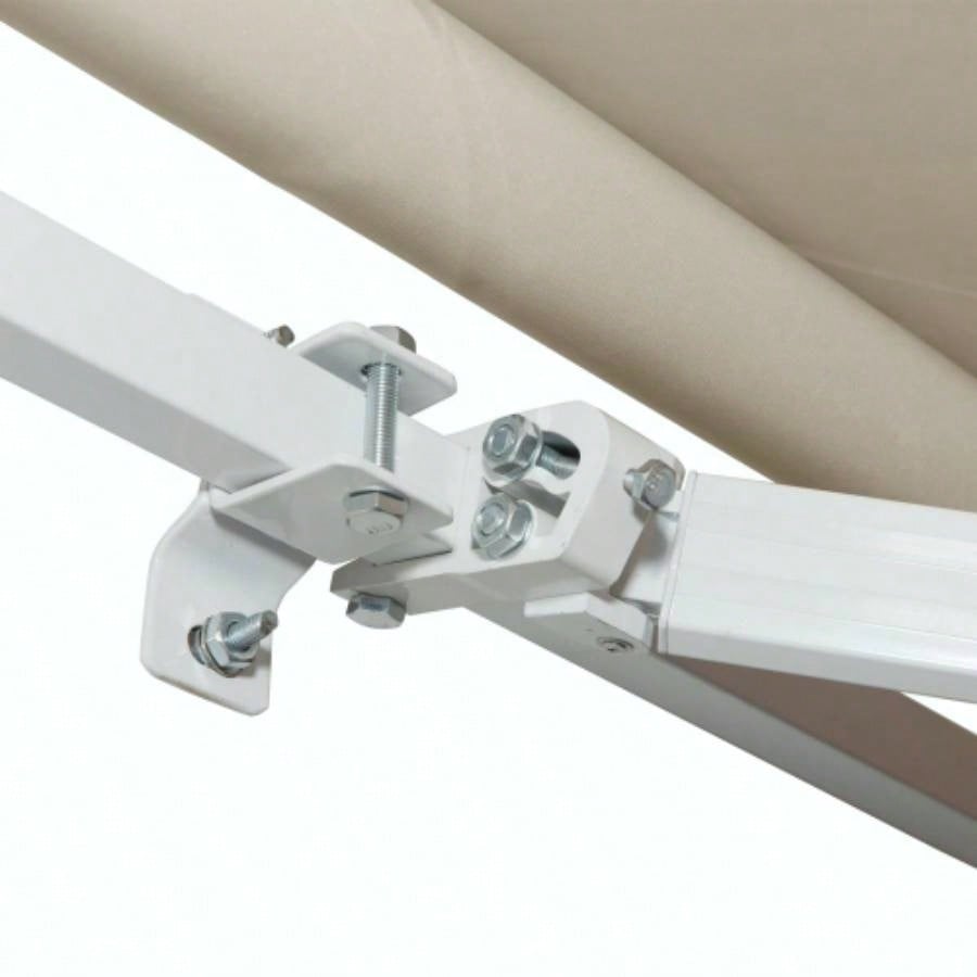 Outsunny 12x 8 Retractable Awning Patio Awnings Shade Shelter with Manual Crank Handle, 280g/ - Resistant Fabric and Aluminum Frame Deck, Balcony, Yard, White