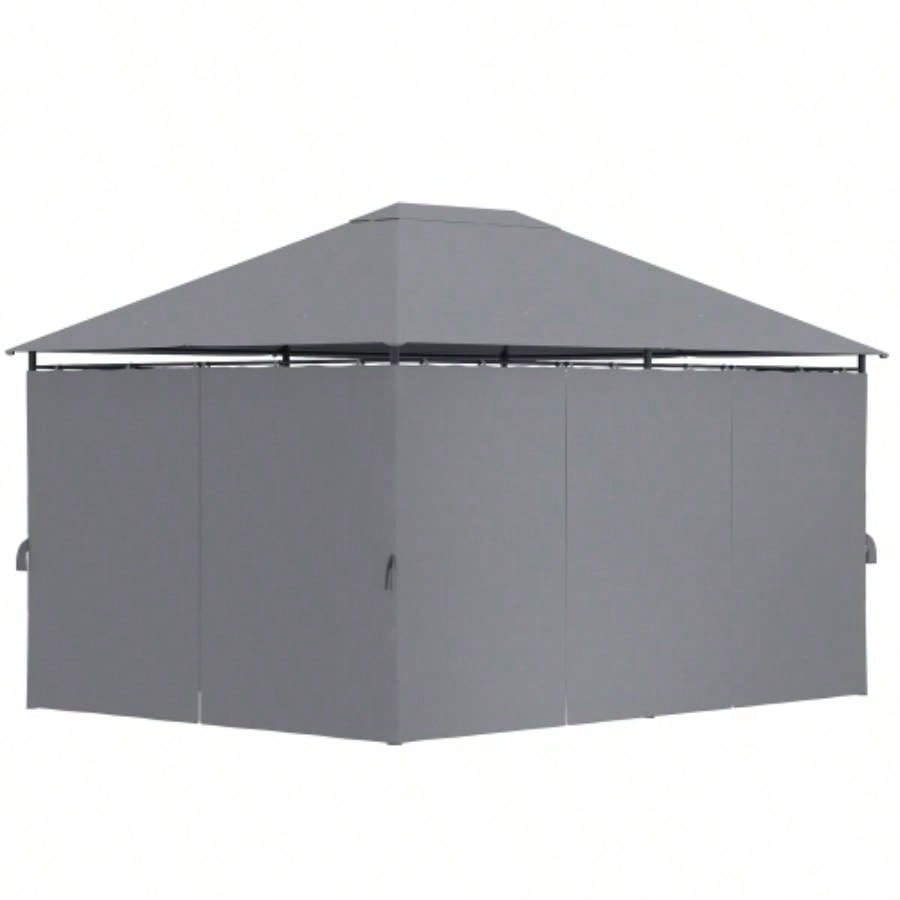 Outsunny 10x 13 Outdoor Patio Gazebo, Canopy Shelter with 6 Removable Sidewalls Steel Frame Garden, Lawn, Backyard Deck, Gray