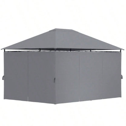 Outsunny 10x 13 Outdoor Patio Gazebo, Canopy Shelter with 6 Removable Sidewalls Steel Frame Garden, Lawn, Backyard Deck, Gray