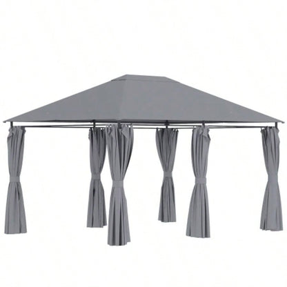 Outsunny 10x 13 Outdoor Patio Gazebo, Canopy Shelter with 6 Removable Sidewalls Steel Frame Garden, Lawn, Backyard Deck, Gray