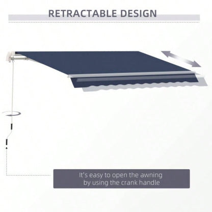 Outsunny 10x 8 Retractable Awning, Patio Awnings, Sunshade Shelter/ Manual Crank Handle, - Resistant Fabric and Aluminum Frame Deck, Balcony, Yard, Blue