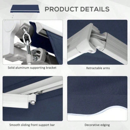 Outsunny 10x 8 Retractable Awning, Patio Awnings, Sunshade Shelter/ Manual Crank Handle, - Resistant Fabric and Aluminum Frame Deck, Balcony, Yard, Blue