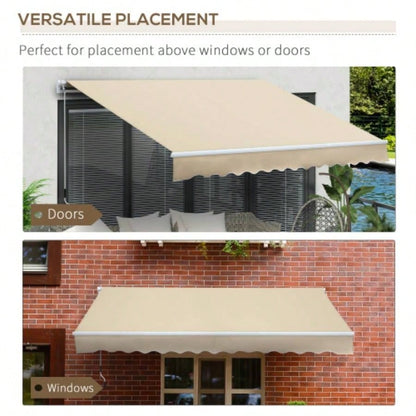 Outsunny 12x 8 Retractable Awning Patio Awnings Shade Shelter with Manual Crank Handle, 280g/ - Resistant Fabric and Aluminum Frame Deck, Balcony, Yard, White