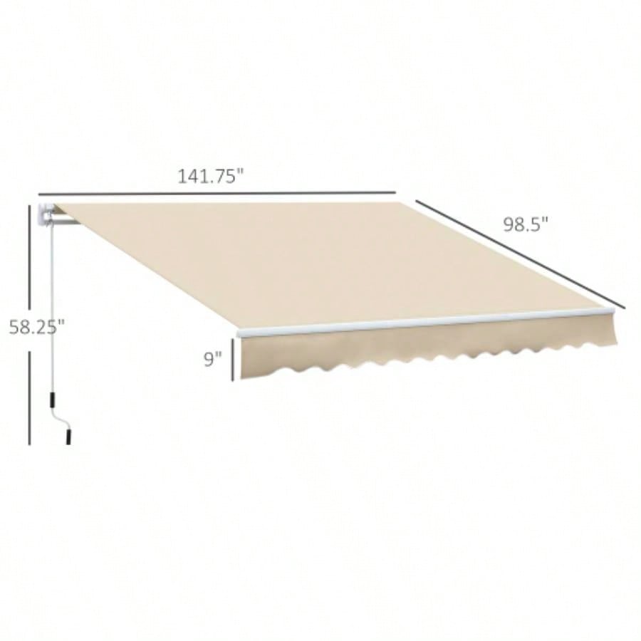 Outsunny 12x 8 Retractable Awning Patio Awnings Shade Shelter with Manual Crank Handle, 280g/ - Resistant Fabric and Aluminum Frame Deck, Balcony, Yard, White