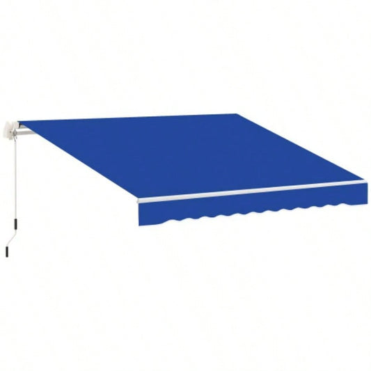 Outsunny 8x Patio Retractable Awning, Manual Exterior Shade Deck Window Cover, Blue