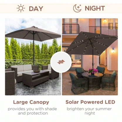 Outsunny 9x, LED Lighted Patio Table or Base with Tilt Crank, Outdoor Garden, Deck, Backyard, Pool, Beach, Tan