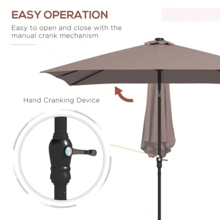 Outsunny 9x, LED Lighted Patio Table or Base with Tilt Crank, Outdoor Garden, Deck, Backyard, Pool, Beach, Tan