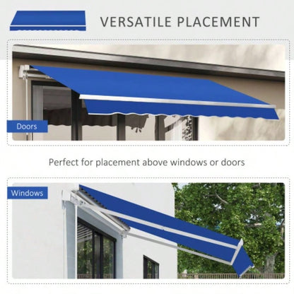 Outsunny 8x Patio Retractable Awning, Manual Exterior Shade Deck Window Cover, Blue