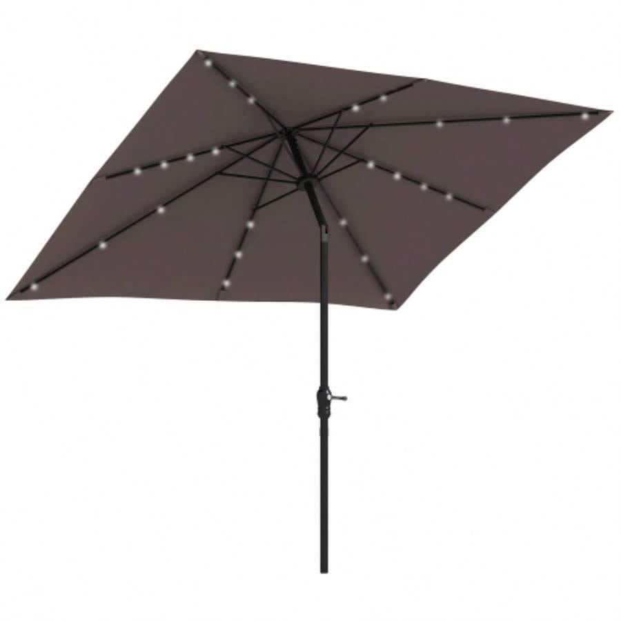 Outsunny 9x, LED Lighted Patio Table or Base with Tilt Crank, Outdoor Garden, Deck, Backyard, Pool, Beach, Tan