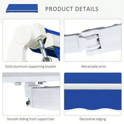 Outsunny 8x Patio Retractable Awning, Manual Exterior Shade Deck Window Cover, Blue