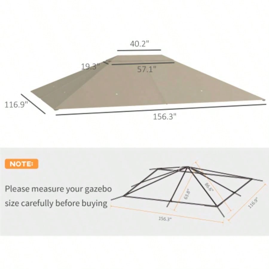 Outsunny 10x 13 Gazebo Canopy, Outdoor Gazebo Cover Top Roof with Vents and Drain Holes, TOP COVER ONLY Khaki