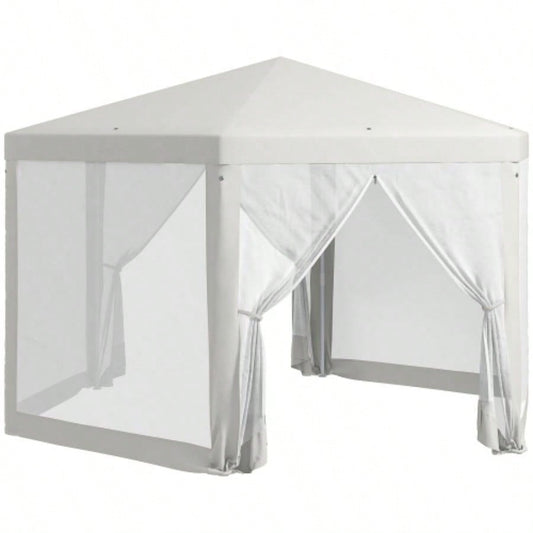 Outsunny 13x 11 Outdoor Party Tent, Hexagon Shade Shelter Canopy with Protective Mesh Screen Sidewalls, Ropes Stakes, White
