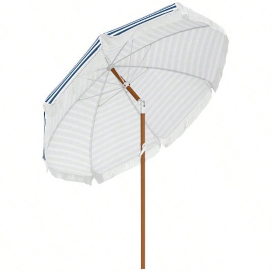 Outsunnyx ft Outdoor Patio with Tilt, Vent, Market Table Parasol with Fringed Ruffles and Flounce, Blue Strip