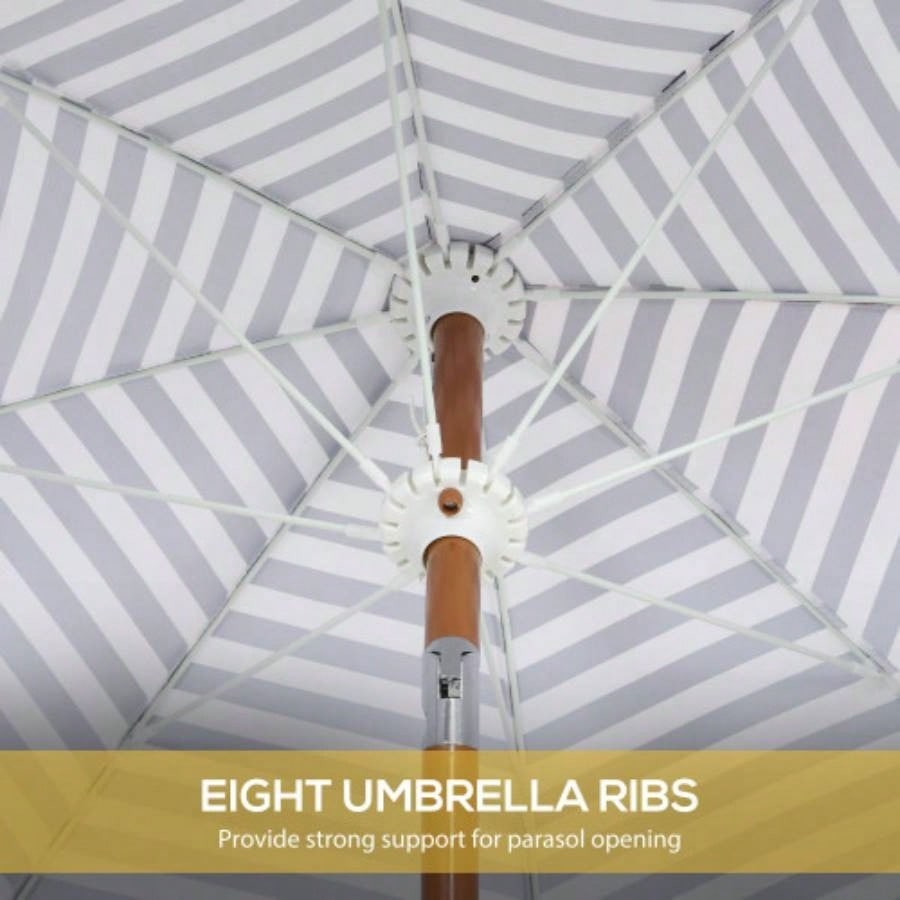 Outsunnyx ft Outdoor Patio with Tilt, Vent, Market Table Parasol with Fringed Ruffles and Flounce, Blue Strip