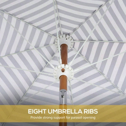 Outsunnyx ft Outdoor Patio with Tilt, Vent, Market Table Parasol with Fringed Ruffles and Flounce, Blue Strip