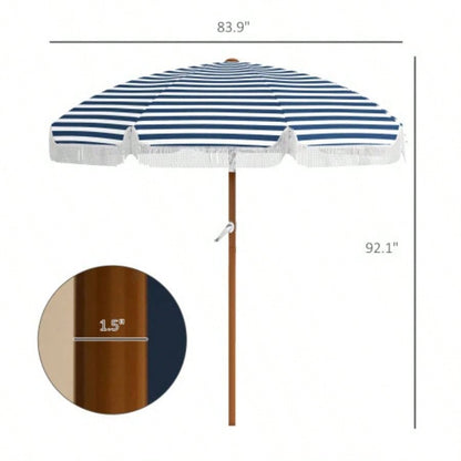 Outsunnyx ft Outdoor Patio with Tilt, Vent, Market Table Parasol with Fringed Ruffles and Flounce, Blue Strip