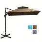 Outsunny 10ft Offset Patio with Base, Double Top Hanging Aluminum Cantilever with 360 - degree Rotation, Easy Tilt, 8 Ribs, Crank, Base, Cover, Strap, Coffee