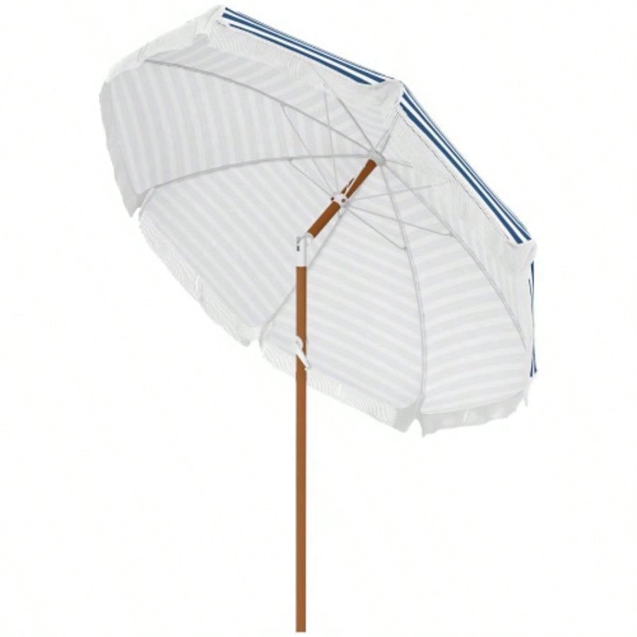 Outsunnyx ft Outdoor Patio with Tilt, Vent, Market Table Parasol with Fringed Ruffles and Flounce, Blue Strip