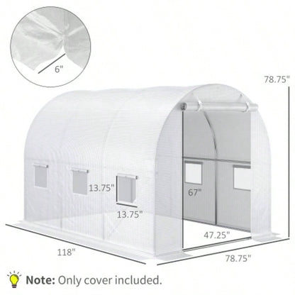 9.8x 6.6x 6.6 Plastic Greenhouse Cover, Heavy Duty Waterproof Tarp Hoop House, Sheeting with 6, Door Reinforcement Grid, White