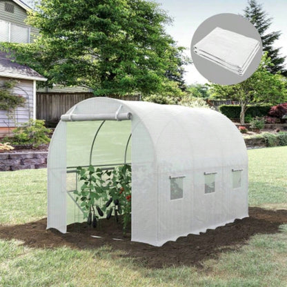 9.8x 6.6x 6.6 Plastic Greenhouse Cover, Heavy Duty Waterproof Tarp Hoop House, Sheeting with 6, Door Reinforcement Grid, White