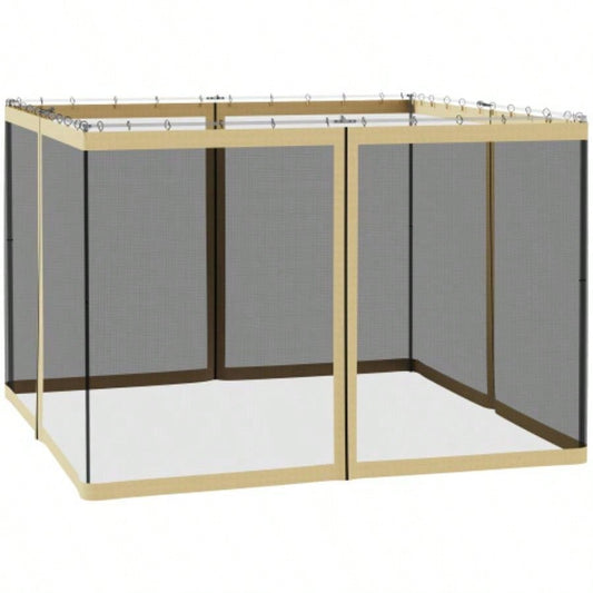 Outsunny 10x 10 Mesh Sidewall Netting Patio Gazebos and Canopy Tents with Zippers Sidewall Only Beige