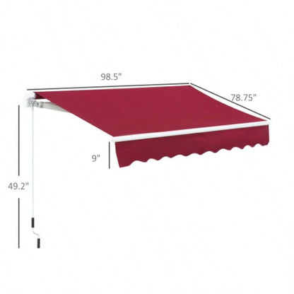 Outsunny 8x Patio Retractable Awning, Manual Exterior Shade Deck Window Cover, Wine Red