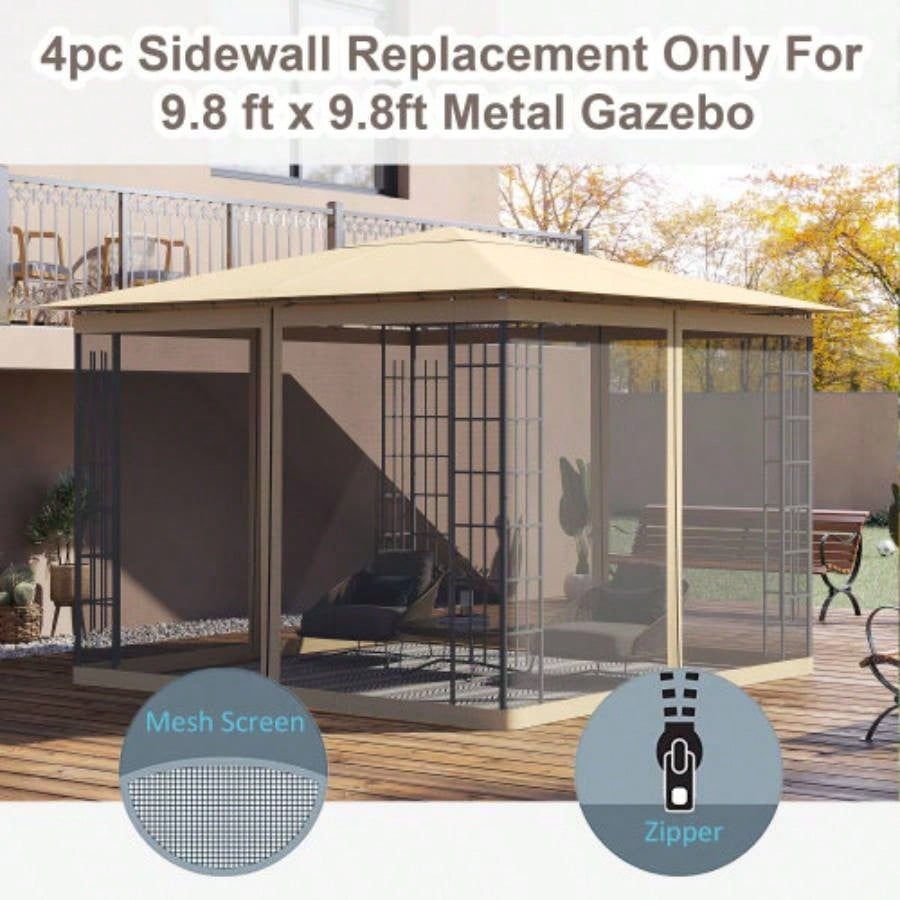 Outsunny 10x 10 Mesh Sidewall Netting Patio Gazebos and Canopy Tents with Zippers Sidewall Only Beige