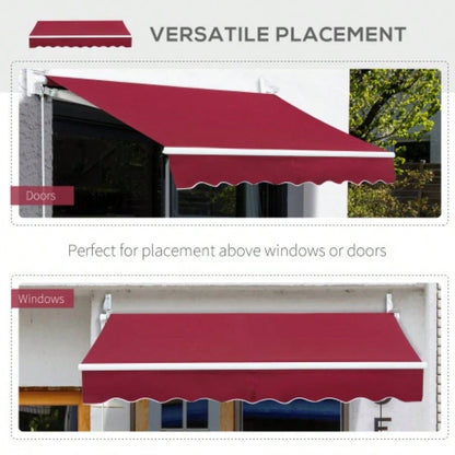Outsunny 8x Patio Retractable Awning, Manual Exterior Shade Deck Window Cover, Wine Red