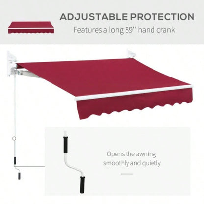 Outsunny 8x Patio Retractable Awning, Manual Exterior Shade Deck Window Cover, Wine Red