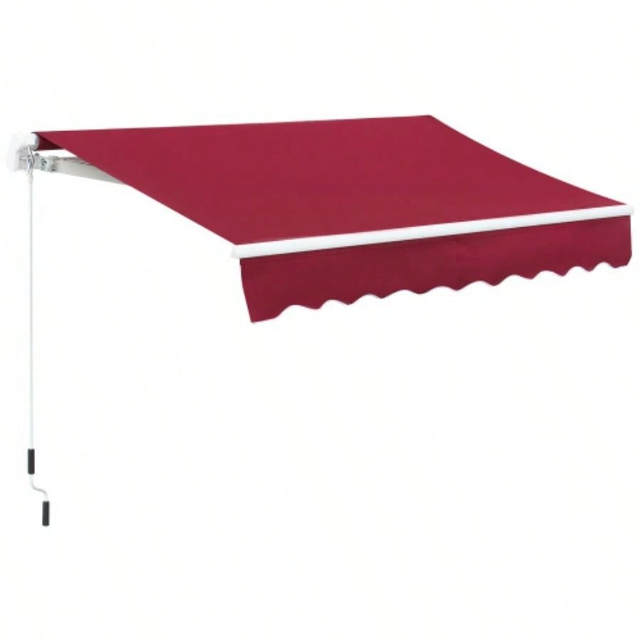 Outsunny 8x Patio Retractable Awning, Manual Exterior Shade Deck Window Cover, Wine Red