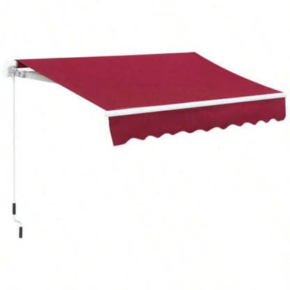 Outsunny 8x Patio Retractable Awning, Manual Exterior Shade Deck Window Cover, Wine Red