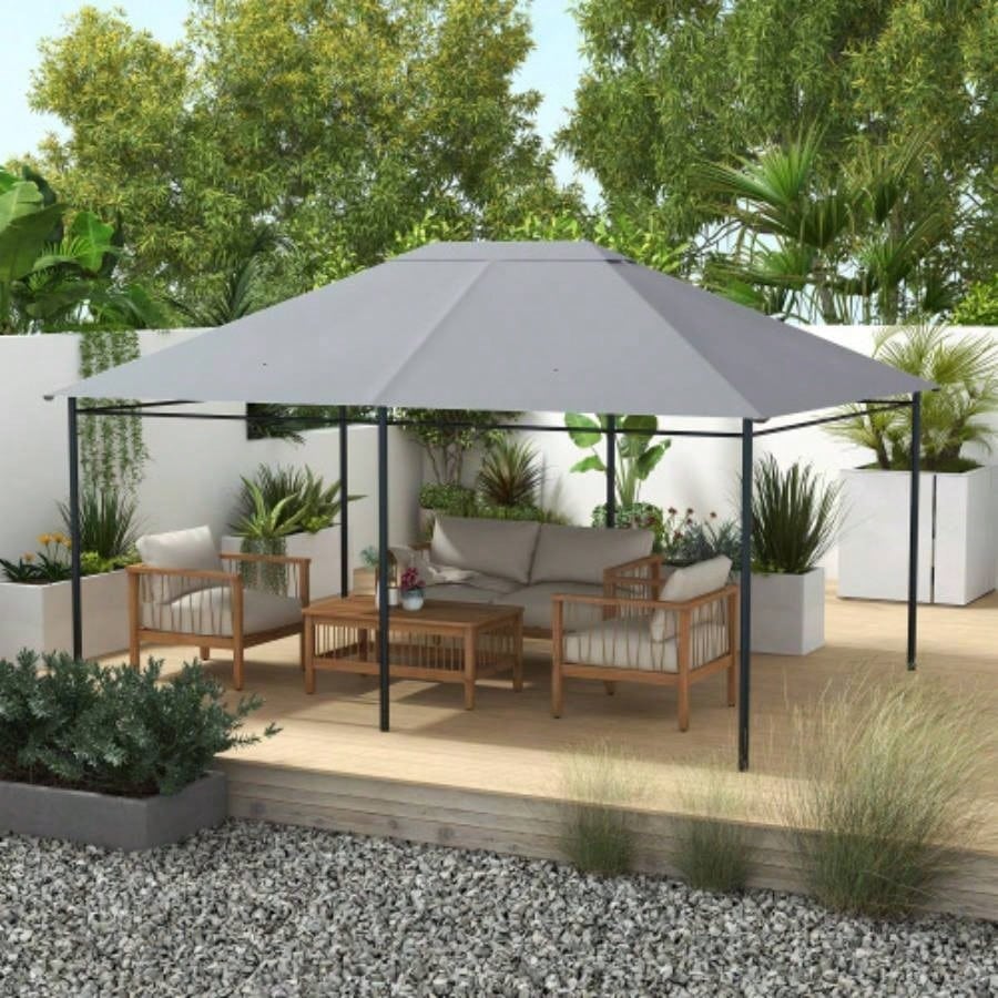 Outsunny 10x 13 Gazebo Canopy, Outdoor Gazebo Cover Top Roof with Vents and Drain Holes, TOP COVER ONLY Light Gray