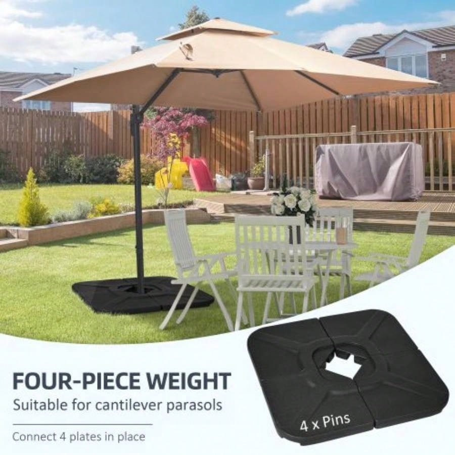 Outsunny 4 - Piece 175lb Cantilever Patio Base Weights Offset Hanging, HDPE or Sand Filled Weights Base Stand, Black