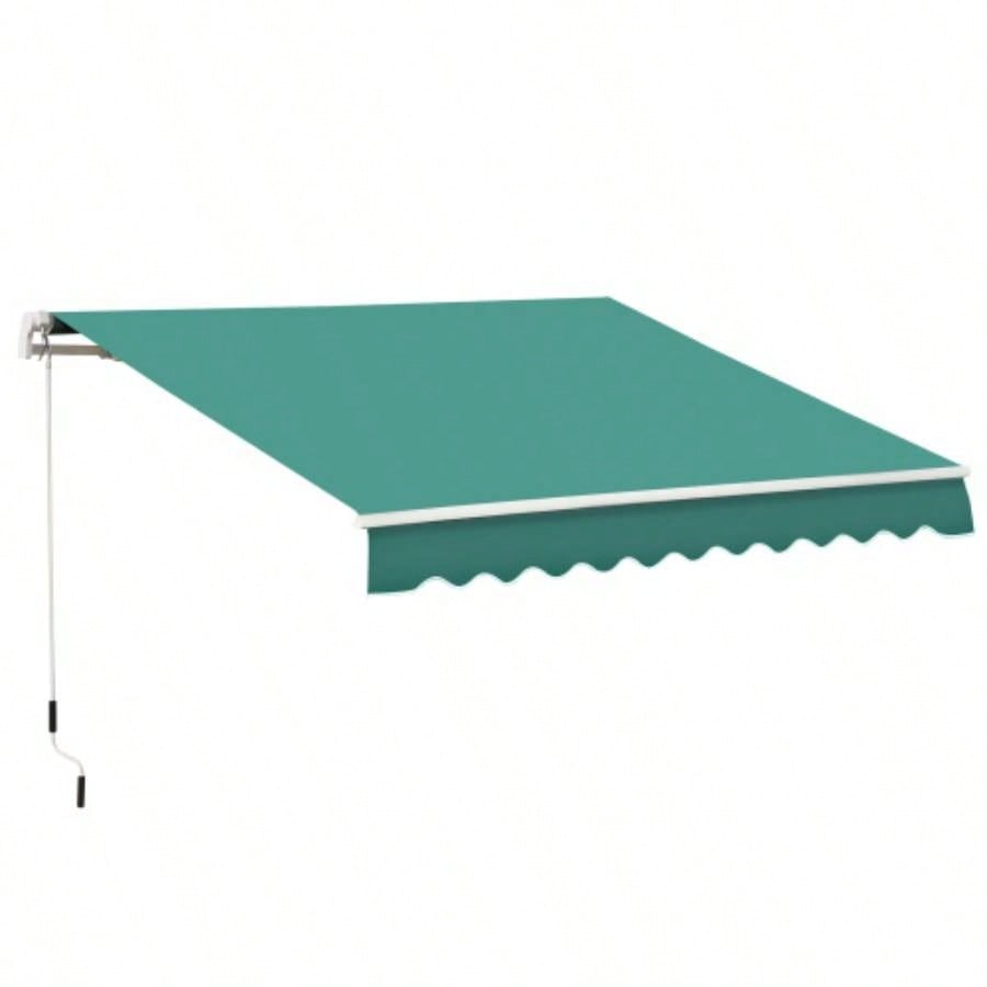 Outsunny 10x 8 Retractable Awning, Patio Awnings, Sunshade Shelter/ Manual Crank Handle, - Resistant Fabric and Aluminum Frame Deck, Balcony, Yard, Green