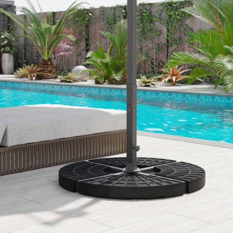 Outsunny 4 Pieces Round Patio Base, Cantilever Offset Outdoor Weights, 52 Liters Capacity or 112 lbs Capacity Sand Plates Set, Black