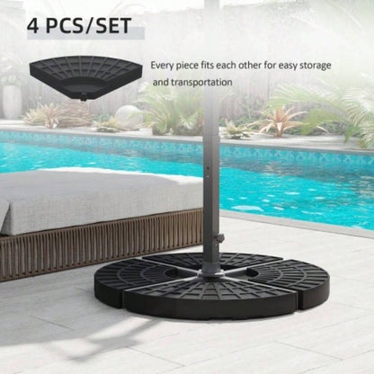 Outsunny 4 Pieces Round Patio Base, Cantilever Offset Outdoor Weights, 52 Liters Capacity or 112 lbs Capacity Sand Plates Set, Black