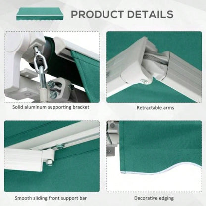Outsunny 10x 8 Retractable Awning, Patio Awnings, Sunshade Shelter/ Manual Crank Handle, - Resistant Fabric and Aluminum Frame Deck, Balcony, Yard, Green