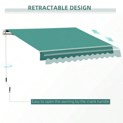Outsunny 10x 8 Retractable Awning, Patio Awnings, Sunshade Shelter/ Manual Crank Handle, - Resistant Fabric and Aluminum Frame Deck, Balcony, Yard, Green