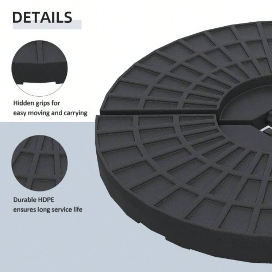 Outsunny 4 Pieces Round Patio Base, Cantilever Offset Outdoor Weights, 52 Liters Capacity or 112 lbs Capacity Sand Plates Set, Black