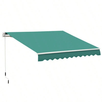 Outsunny 10x 8 Retractable Awning, Patio Awnings, Sunshade Shelter/ Manual Crank Handle, - Resistant Fabric and Aluminum Frame Deck, Balcony, Yard, Green