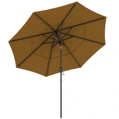 Outsunny 9FT 3 Tiers Patio Outdoor Market with Crank, Push Button Tilt Deck, Backyard and Lawn, Tan