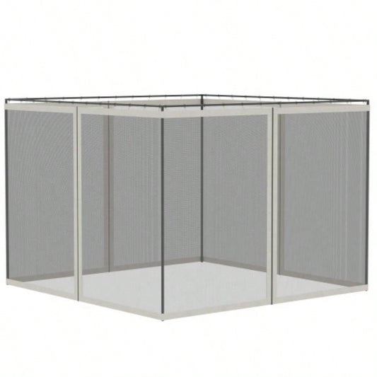 Outsunny 10x 10 Universal Mesh Sidewall Netting Patio Gazebos and Canopy Tents with Zippers, Sidewall Only White