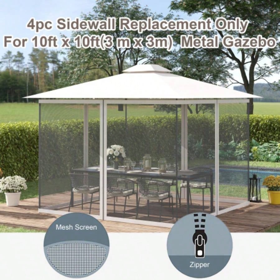 Outsunny 10x 10 Universal Mesh Sidewall Netting Patio Gazebos and Canopy Tents with Zippers, Sidewall Only White