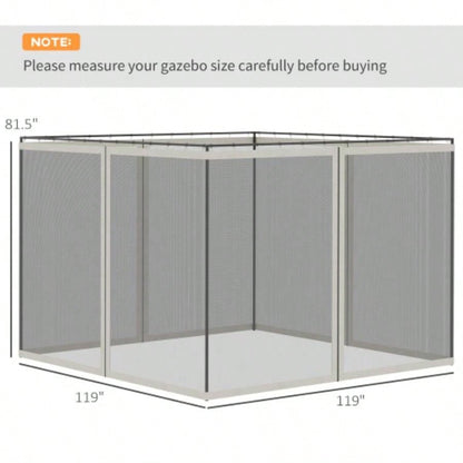 Outsunny 10x 10 Universal Mesh Sidewall Netting Patio Gazebos and Canopy Tents with Zippers, Sidewall Only White