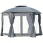 Outsunny 12x 12 Round Outdoor Gazebo, Patio Dome Gazebo Canopy Shelter with Double Roof, Netting Sidewalls and Curtains, Zippered Doors, Strong Steel Frame,