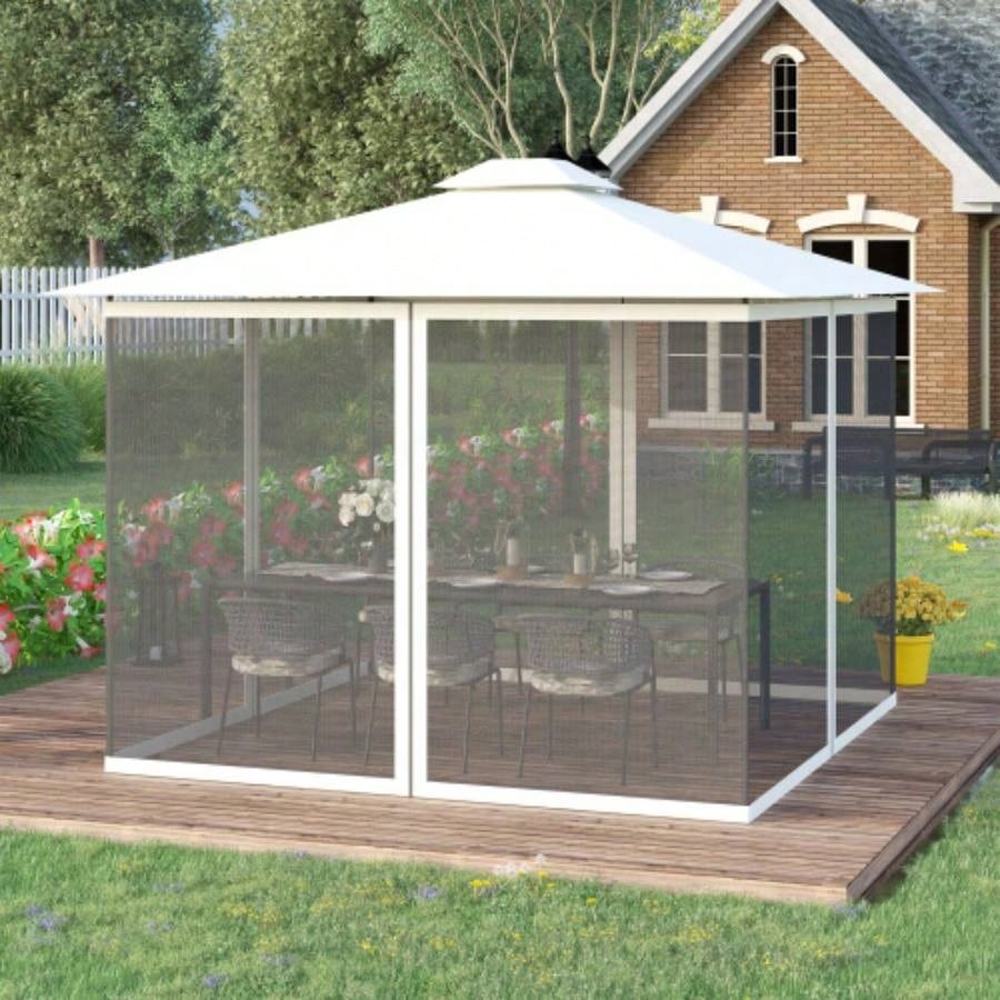 Outsunny 10x 10 Universal Mesh Sidewall Netting Patio Gazebos and Canopy Tents with Zippers, Sidewall Only White