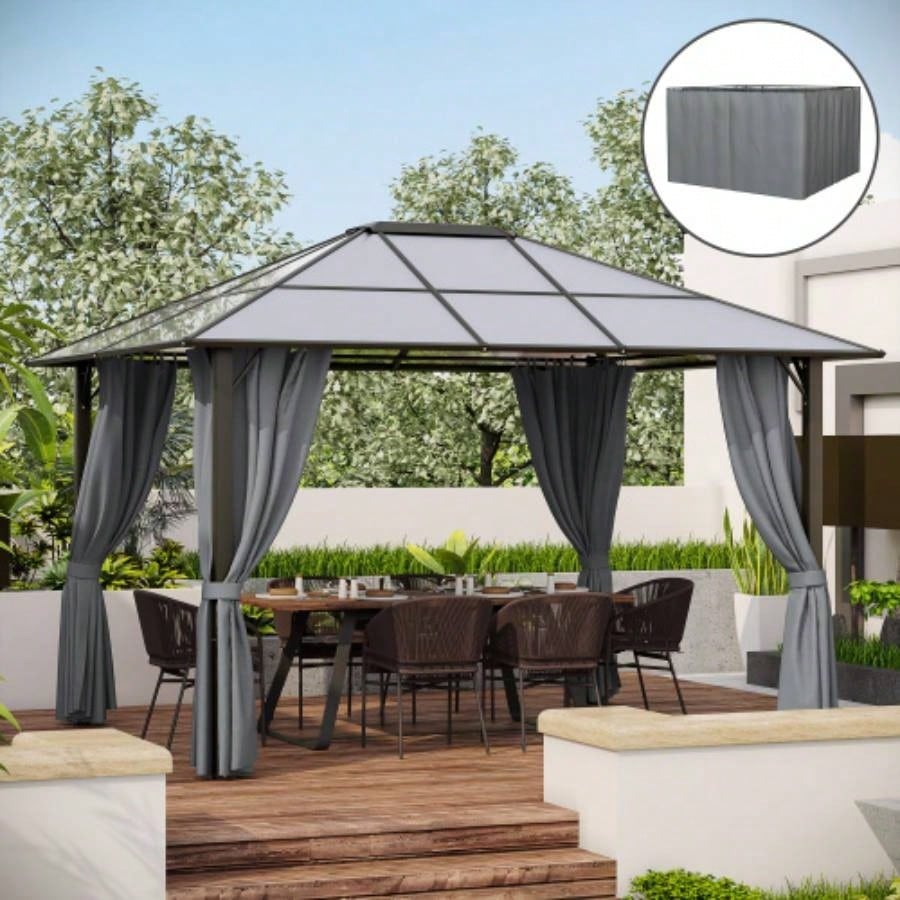 Outsunny 10x 12 Universal Gazebo Sidewall Set with Panels, Hooks and C - Rings Included Pergolas and Cabanas, Gray