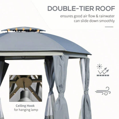 Outsunny 12x 12 Round Outdoor Gazebo, Patio Dome Gazebo Canopy Shelter with Double Roof, Netting Sidewalls and Curtains, Zippered Doors, Strong Steel Frame,