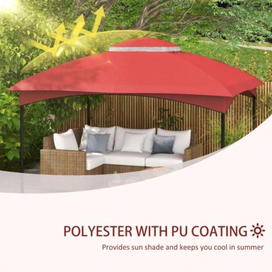 Outsunny 10x 12 Gazebo Canopy, 2 - Tier Outdoor Gazebo Cover Top Roof with Drainage Holes, TOP ONLY Wine Red
